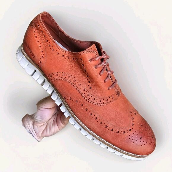 Cole Haan mens Zerogrand Wing Ox Citrus Red Nubuck Size 9 B W02580 Pre-Owned - Picture 1 of 8